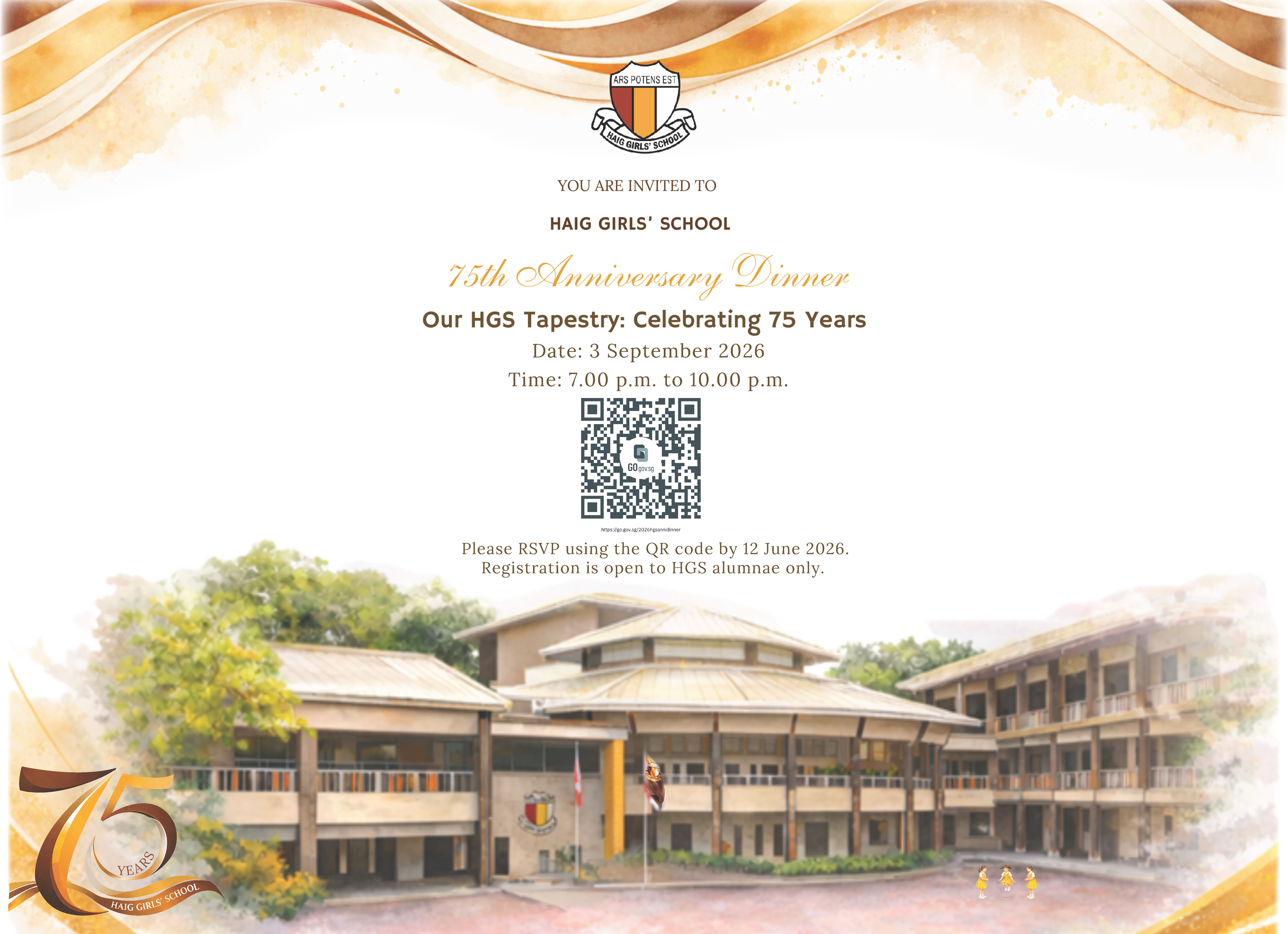 75th Anniversary Dinner Registration Poster with QR code